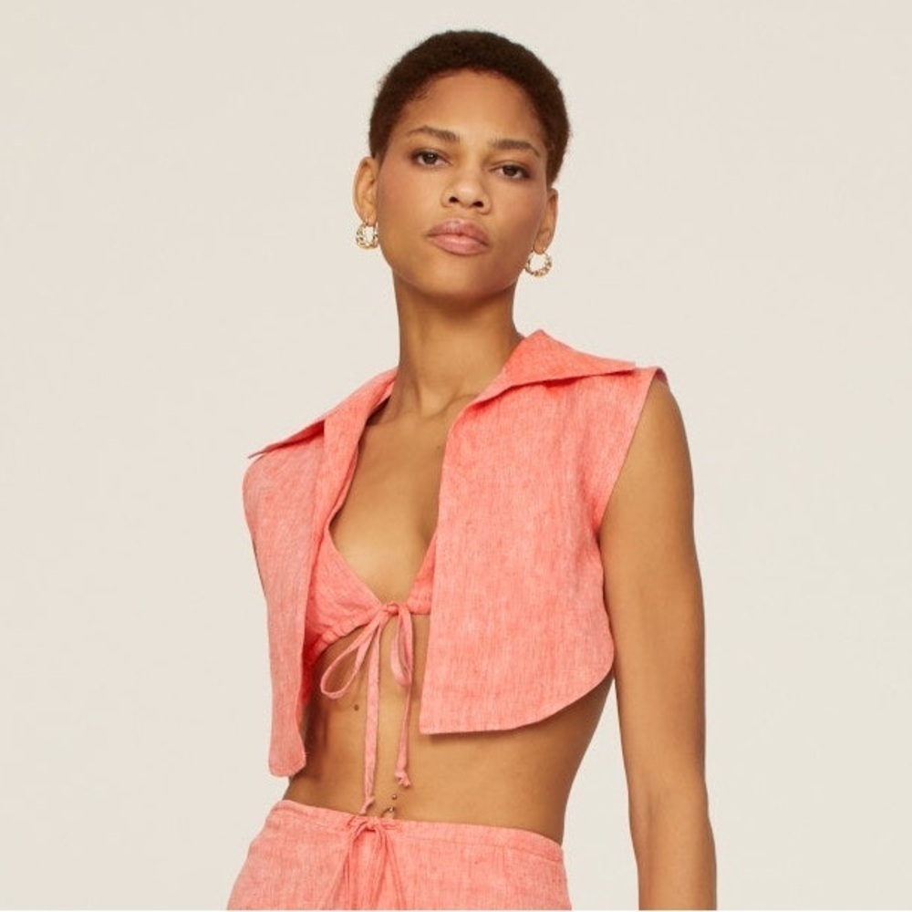 Matthew Bruch Vest with Triangle Linen Top - Red - Small - Picture 2 of 10